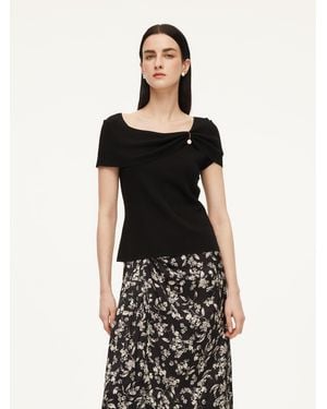 GOELIA Lyocell Blend Off Shoulder Knit Top With Detachable Magnetic Flower - White