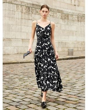 GOELIA 19 Momme Mulberry Silk Iris Print Maxi Spaghetti Strap Dress With Scrunchie - Natural