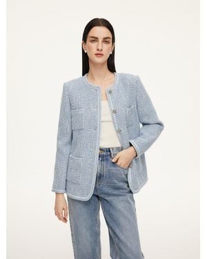 GOELIA Tweed Single-Breasted Braided Trim Jacket - Blue