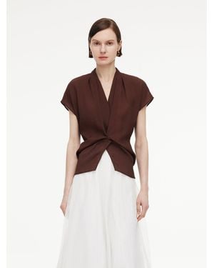 GOELIA 10.5Mm Mulberry Silk V-Neck Twist Front Blouse - Brown