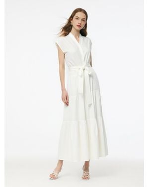 GOELIA Tencel Blend V-Neck Maxi Dress Self Tie Belt Maxi Dress - White