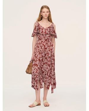 GOELIA Marigold Floral Print Cold Shoulder Strap Maxi Dress - Pink