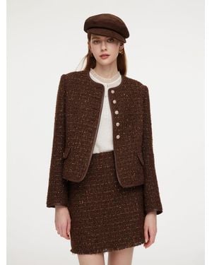 GOELIA [Preview] Wool Blend Tweed Sequins Jacket - Brown