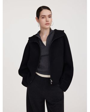 GOELIA Tencel Wool Blend Double-Faced Hooded Jacket - Blue