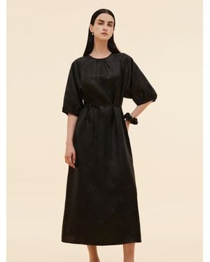 GOELIA 19Mm Xiang Yun Silk Jacquard Self-Tie Belt Maxi Dress - Black