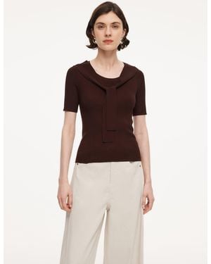 GOELIA Lyocell Blend Round Neck Knit Top With Detachable Sailor Collar - Red