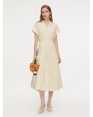 GOELIA 100% Cotton V-Neck Back Tie Maxi Shirt Dress - Natural