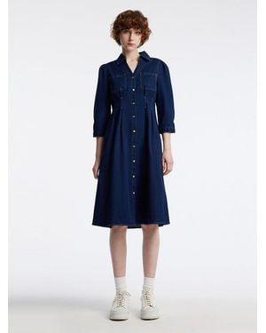 GOELIA Gathered Waist Denim Mini Dress - Blue