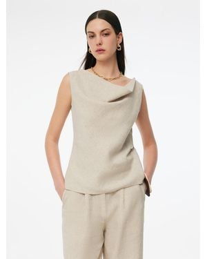 GOELIA 100% Linen Cowl Neck Tank Top - Natural