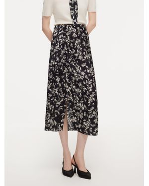 GOELIA Floral Print Side Slit Twist Front H-Line Skirt - Natural