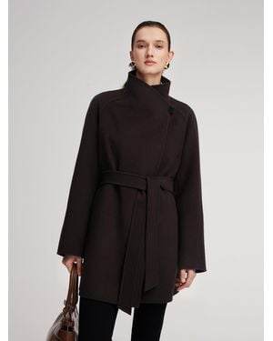 GOELIA Cashmere Wool Blend Convertible Collar Wrap Coat - Black
