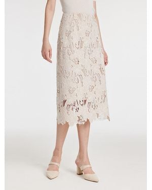 GOELIA Lace Floral-Shaped Openwork Slit Half Skirt - Natural