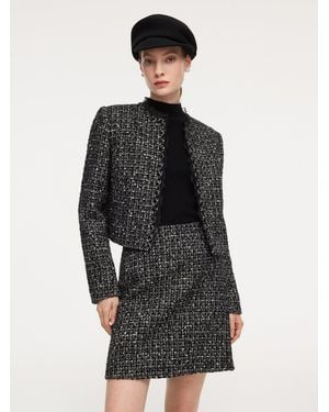 GOELIA Wool Blend Tweed Cropped Jacket And Skirt Two-Piece Set - Black