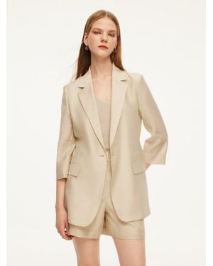 GOELIA Tencel Acetate Blend 3/4 Sleeve Blazer - Natural