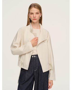 GOELIA Tencel Blend Drawstring Hem Short Trench Coat - Natural
