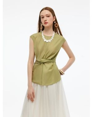 GOELIA Acetate Twist Front Cap Sleeve Top - Green
