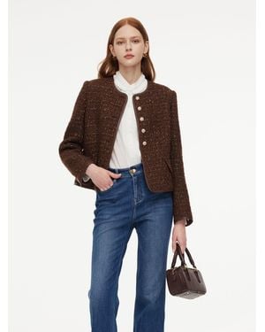 GOELIA Wool Blend Tweed Sequins Jacket - Brown