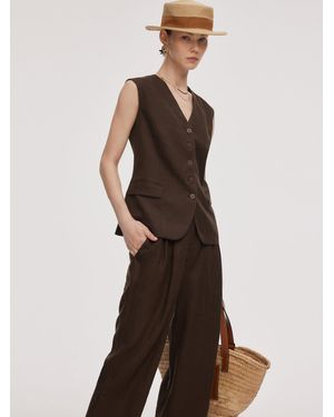 GOELIA 100% Linen V-Neck Vest - Brown