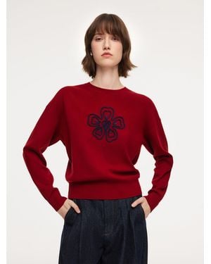 GOELIA Tencel Wool Blend Floral Sweater - Red