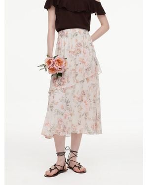GOELIA 10Mm Mulberry Silk Floral Print Tiered Skirt - Multicolor