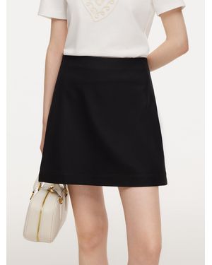 GOELIA 100% Worsted Wool Side Slit Culotte Skirt - Black