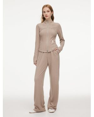 GOELIA [Preview] Double-Brushed Stretch Zip Jacket And Pants Two-Piece Set - Natural