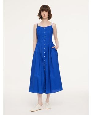 GOELIA 100% Cotton Gathered Waist Strap Maxi Dress - Blue