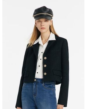GOELIA Vintage Single-Breasted V-Neck Crop Jacket - Blue