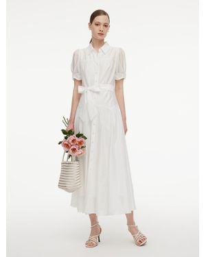 GOELIA Lyocell Blend Belted Maxi Shirt Dress - White