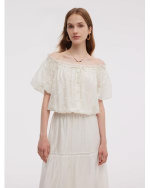 GOELIA Tencel Blend Embroidered Top - White