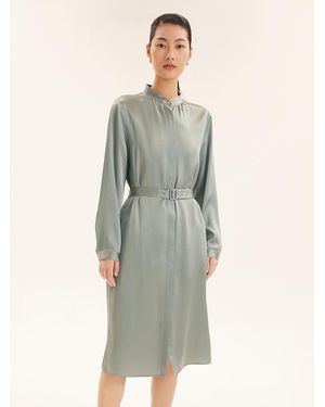 GOELIA Triacetate Long-Sleeve Slim Midi Collared Dress - Green