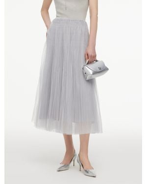 GOELIA Elastic Waist A-Line Pleated Mesh Skirt - White