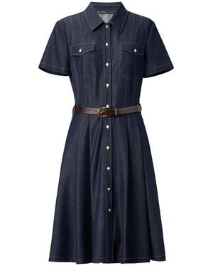 GOELIA [Preview] Gather-Waisted Shirt Midi Dress With Leather Belt - Blue