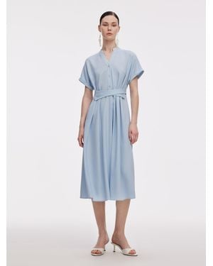 GOELIA 100% Acetate Adjustable Waist Midi Dress - Blue