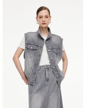 GOELIA Lyocell Cotton Blend Denim Vest - Gray