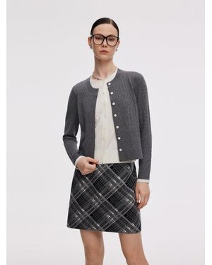 GOELIA Faux-Layered Cardigan And Plaid Skirt Two-Piece Set - White