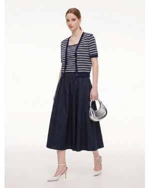 GOELIA Tencel Blend Stripe Cardigan And Patchwork Strap Dress Two-Piece Set - Blue