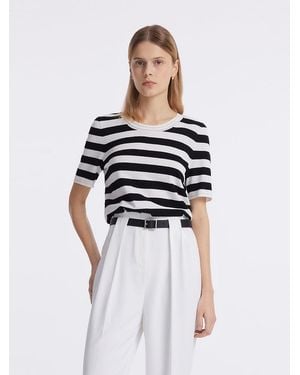 GOELIA Round Neck Striped Knitted Top - White
