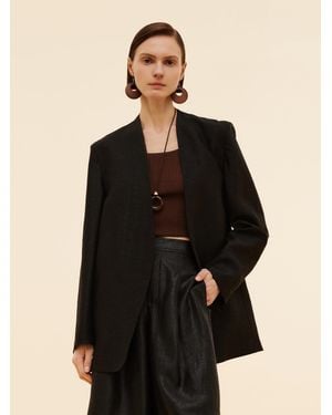 GOELIA 22Mm Xiang Yun Silk Collarless Blazer - Black