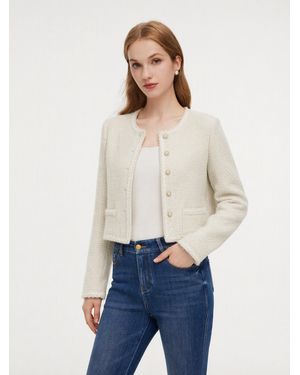 GOELIA Wool Blend Tweed Cropped Jacket - Blue