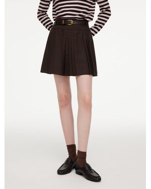 GOELIA A-Line Pleated Skirt With Belt - Brown