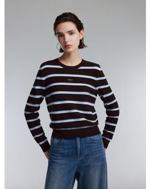 GOELIA Tencel Wool Blend Stripe Knit Top - Blue
