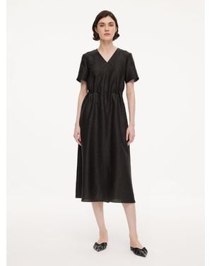 GOELIA 18Mm Gambiered Canton Gauze Agate-Inspired Belted Maxi Dress - Black
