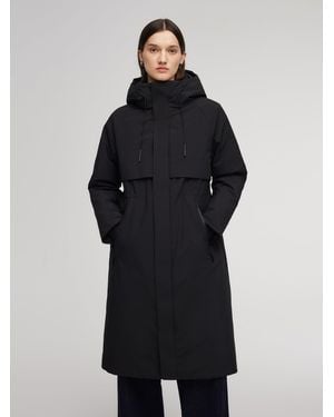 GOELIA Hooded Goose Down Trench Coat - Black