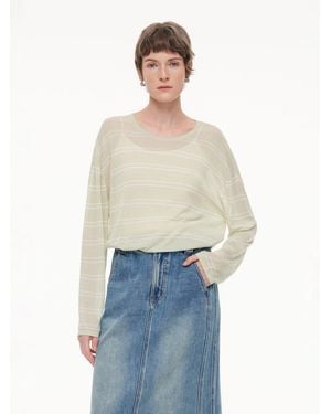 GOELIA Lyocell Mulberry Silk Blend Stripe Knit Top - Blue