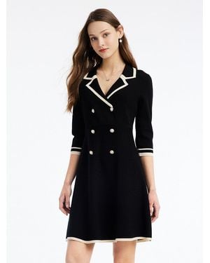 GOELIA Fitted Double-Breasted V-Neck Mini Dress - Black