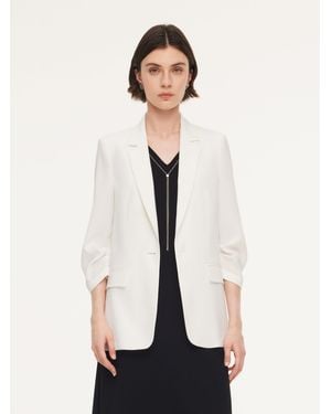 GOELIA Triacetate Blend One Button Ruched Sleeve Blazer - Natural