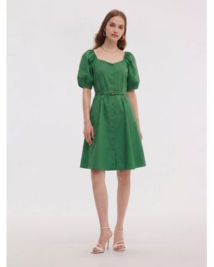 GOELIA Pre-Order [Preview] Cotton Blend Square Neck Belted Midi Dress - Green