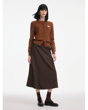 GOELIA 100% Wool Cardigan And Plaid A-Line Skirt Two-Piece Set - White