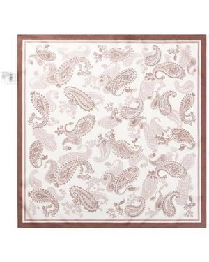 GOELIA 100% Mulberry Silk Paisley Print Scarf - White